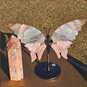 Pink Amethyst Butterfly Carving And Tower Set